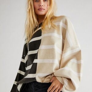 Free People Black and Tan Striped Top